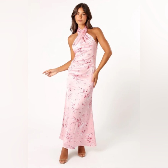 Petal & Pup Mila Halter Neck Maxi Dress Size Medium Pink Floral - Picture 1 of 15